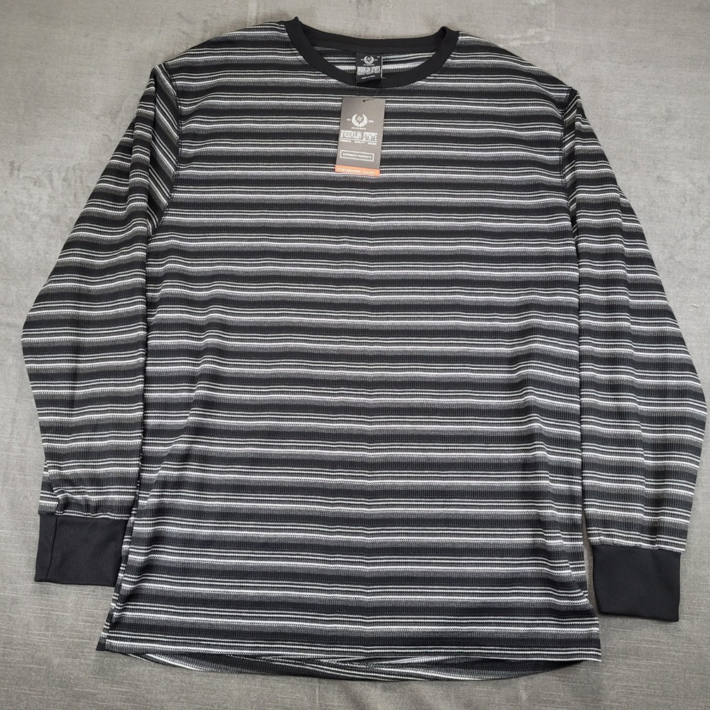 Brooklyn State Mens 5X Striped Thermal Waffle Knit Long Sleeve Shirt Black New